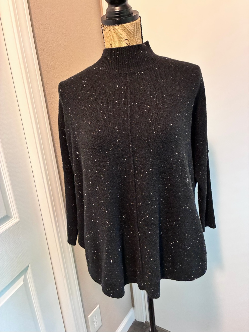 LOFT Black Speckled Mock Neck Sweater
